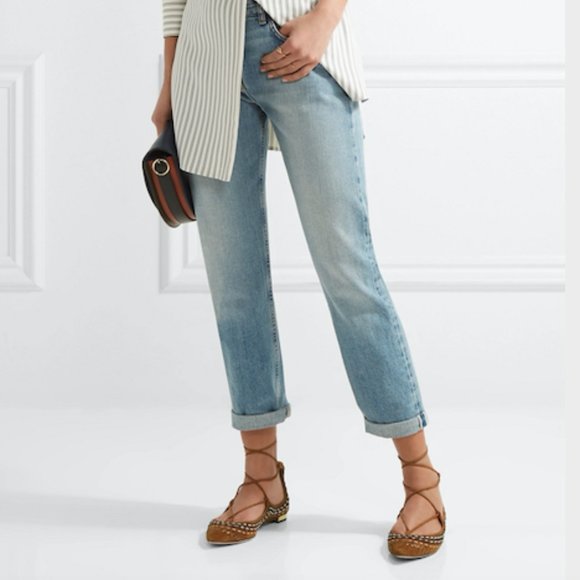 Aquazzura Shoes - Aquazzura Christy Folk Embroidered Suede Tan Flats